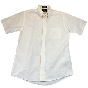 Stafford Mens Oxford Dress Shirt 15.5 Neck Short Sleeve Wrinkle Free Cream